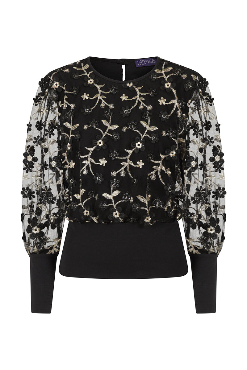 Blouson Sleeved Embroidered Top