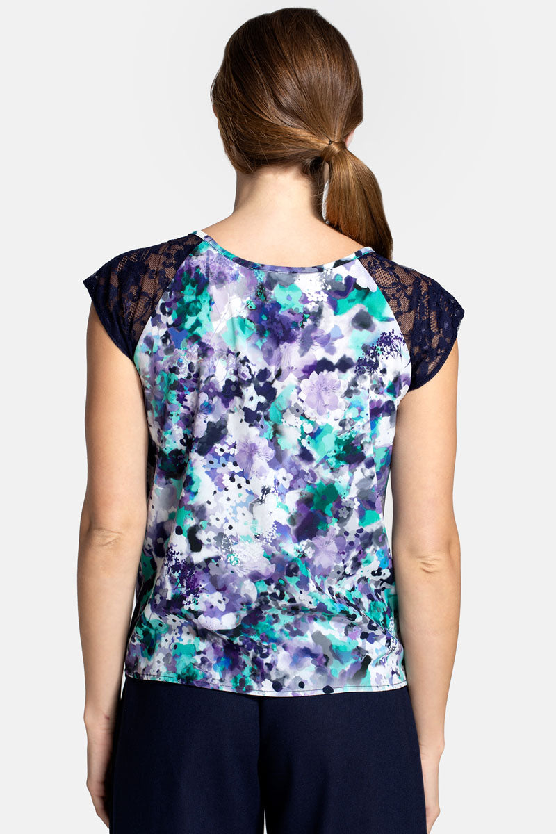Chiffon Top with Lace Sleeve