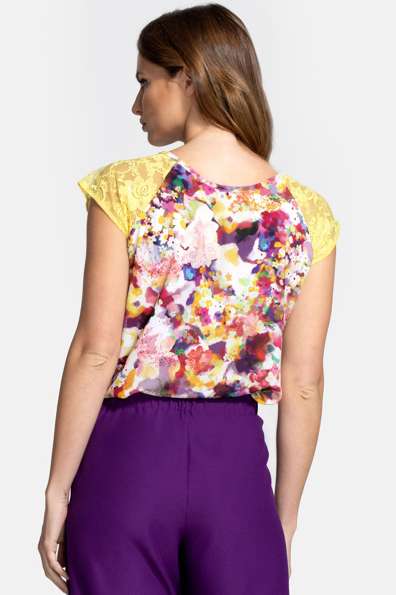 Chiffon Top with Lace Sleeve