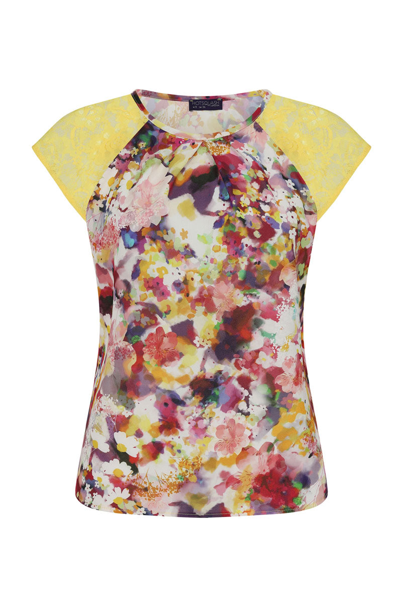 Chiffon Top with Lace Sleeve