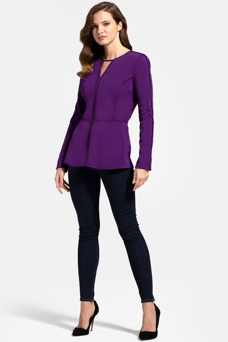 Jersey Keyhole Top with Contrast Seams