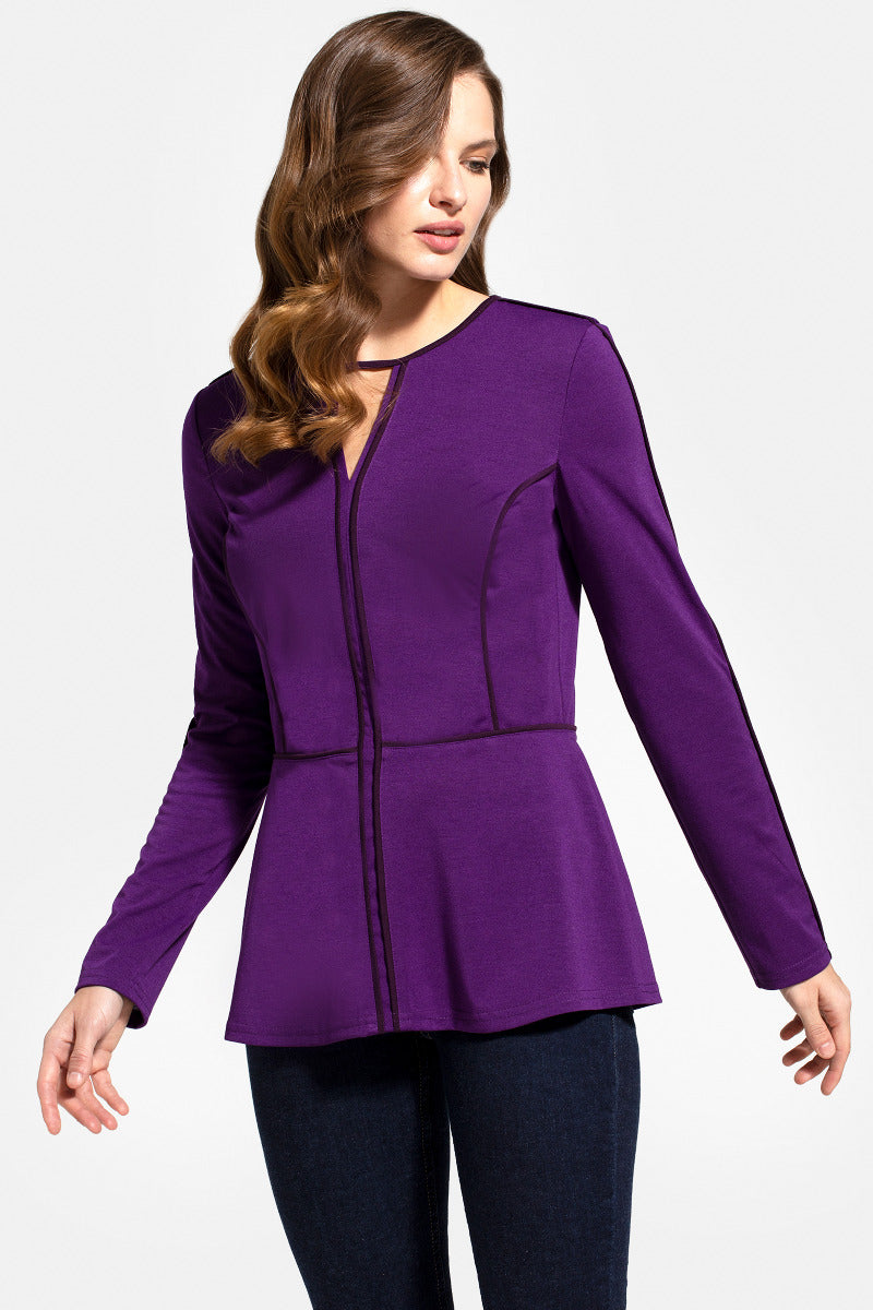 Jersey Keyhole Top with Contrast Seams