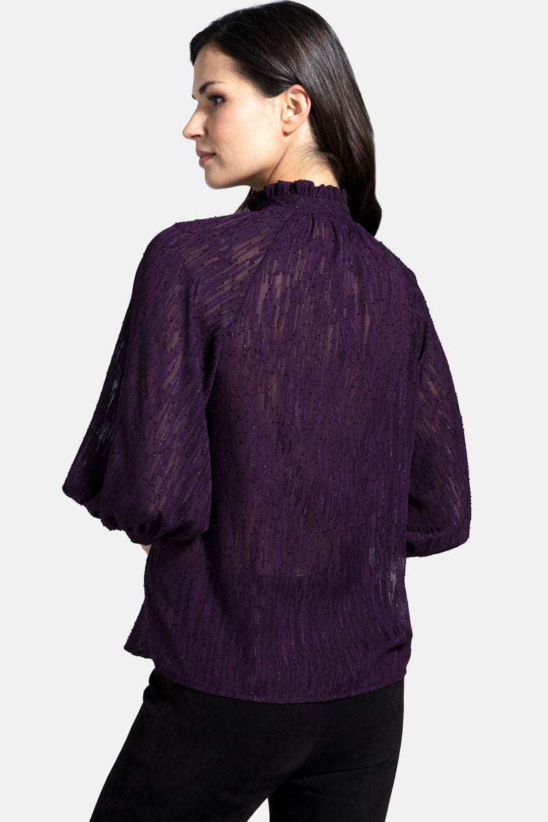 Balloon-Sleeved Top with High Collar