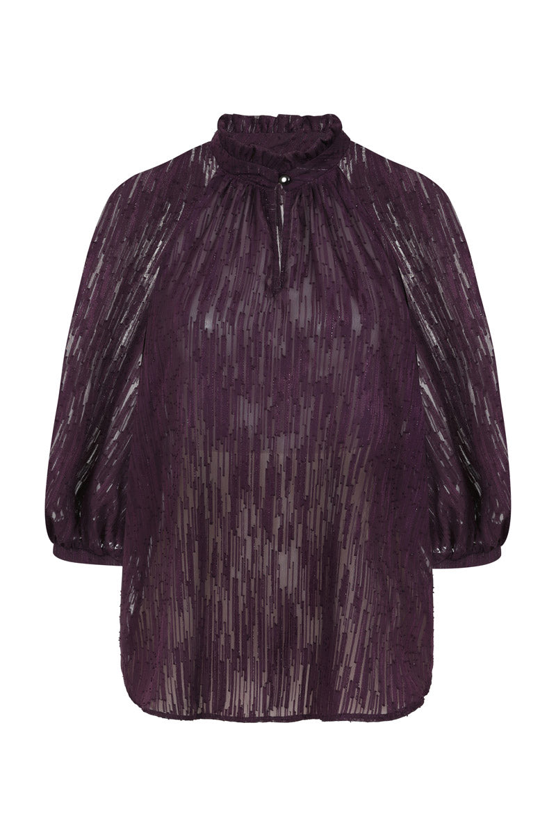 Balloon-Sleeved Top with High Collar