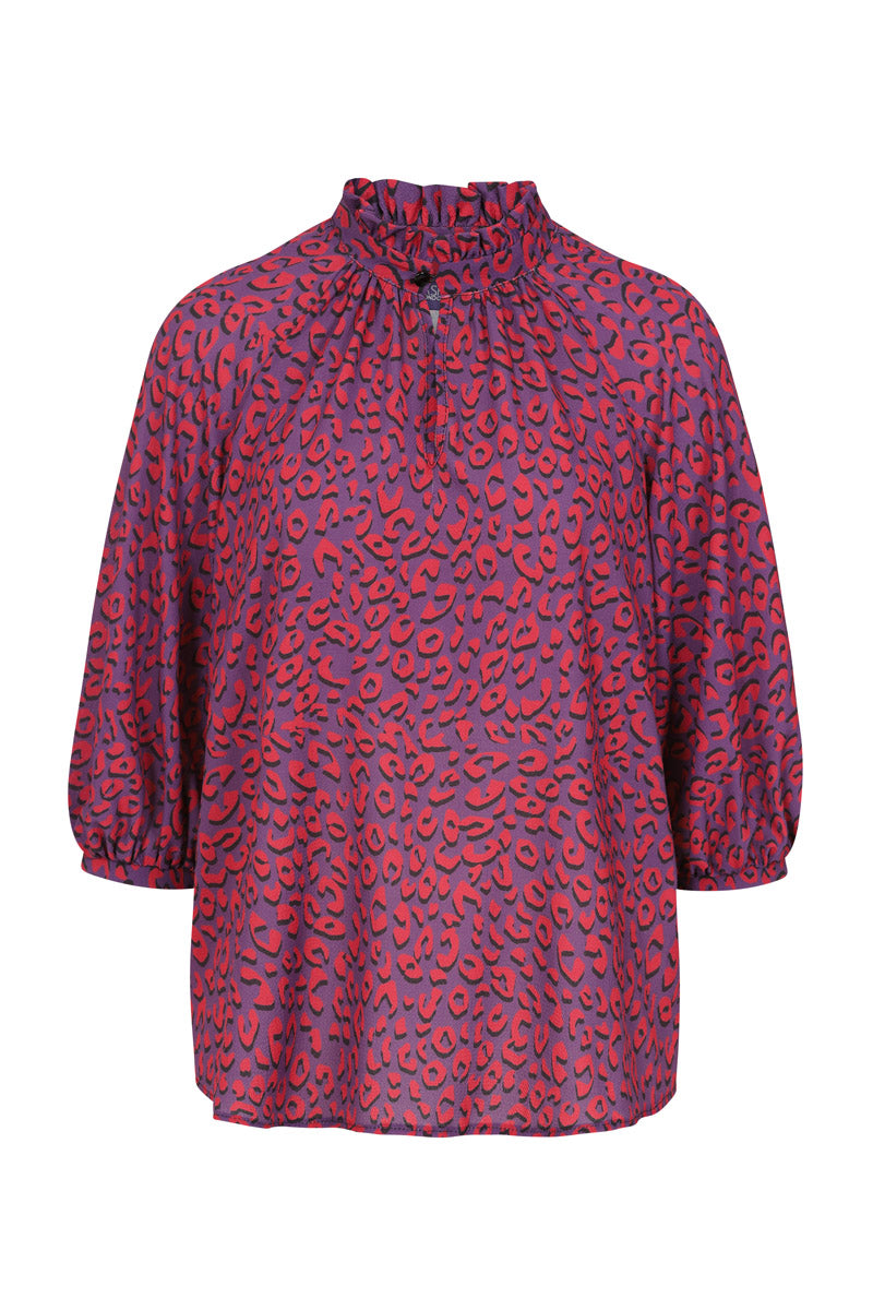 Balloon-Sleeved Top with High Collar