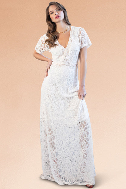 Lace Overlay V-Neck Maxi Dress