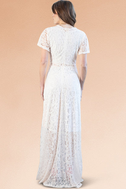 Lace Overlay V-Neck Maxi Dress