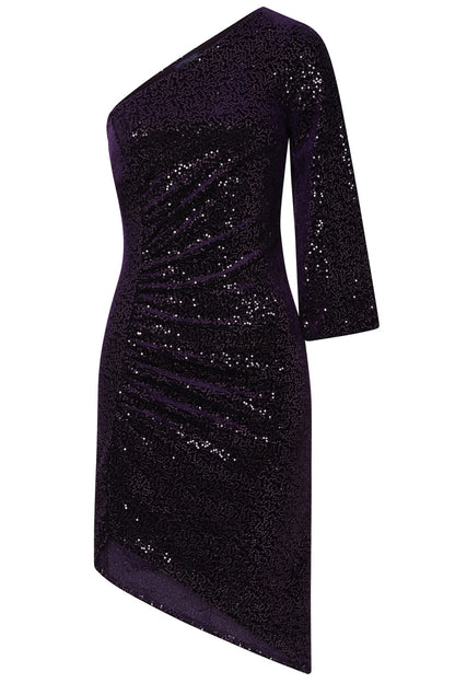 One-Sleeved Sequin Ruched Dress