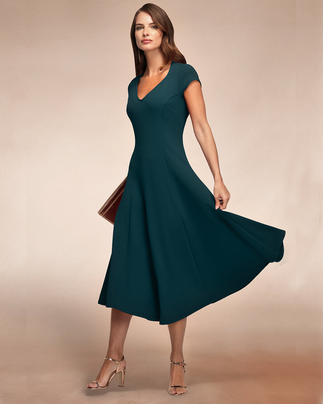 A Line Midi Dress with Cap Sleeves