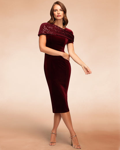 Cape Bodycon Sequin Velvet Dress