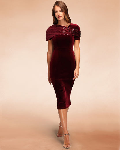 Cape Bodycon Sequin Velvet Dress