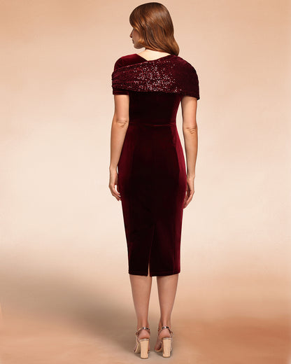 Cape Bodycon Sequin Velvet Dress