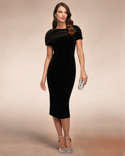 Cape Bodycon Sequin Velvet Dress
