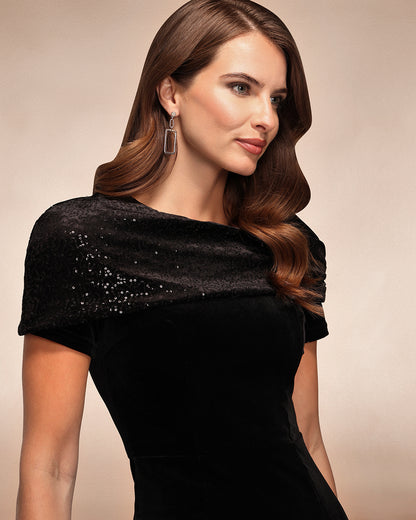 Cape Bodycon Sequin Velvet Dress
