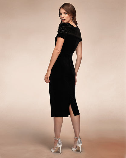 Cape Bodycon Sequin Velvet Dress