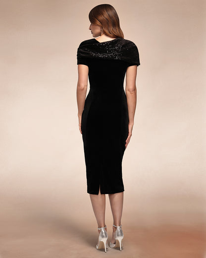 Cape Bodycon Sequin Velvet Dress