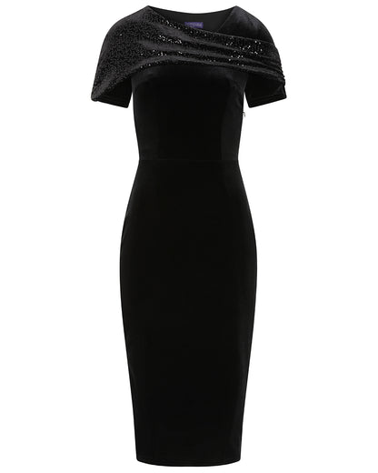 Cape Bodycon Sequin Velvet Dress