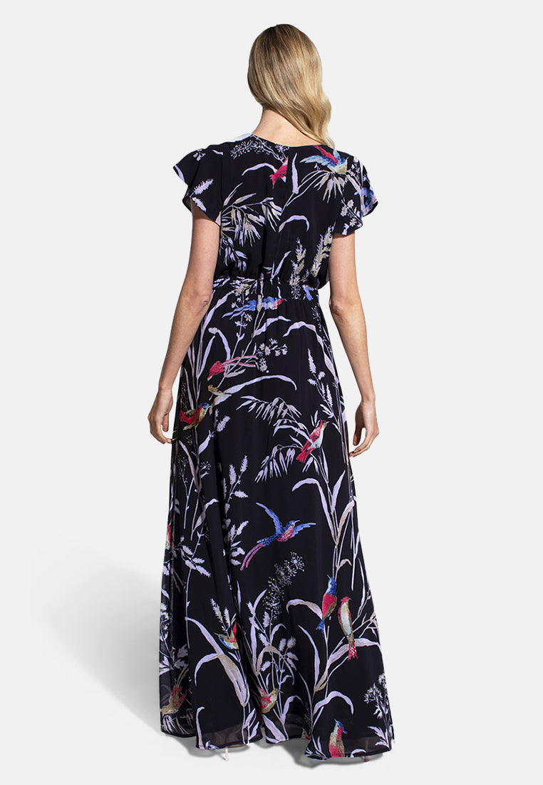 Elegant Mock-Wrap Chiffon Maxi Dress