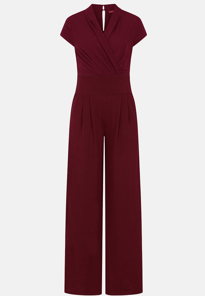V Neck Wide Leg Jumpsuit with Cap Sleeves