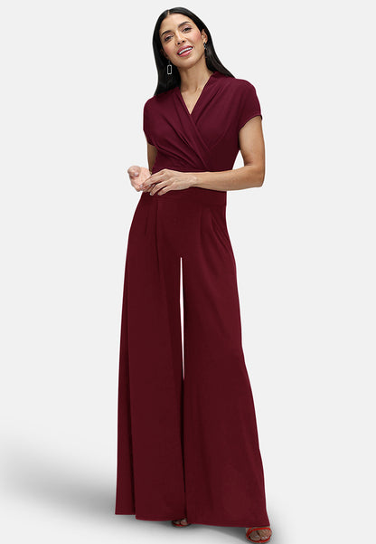 V Neck Wide Leg Jumpsuit with Cap Sleeves