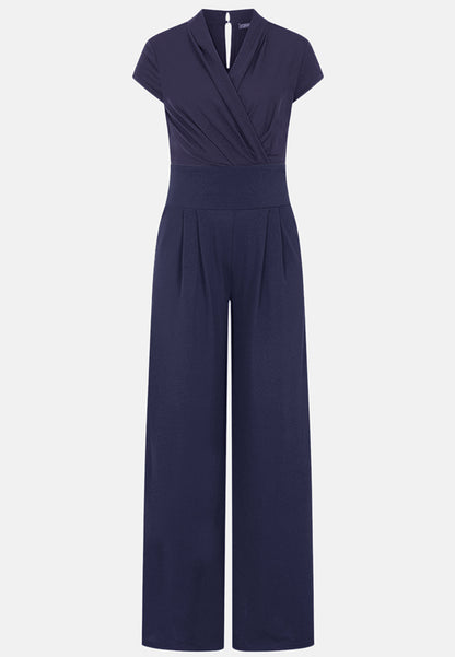 V Neck Wide Leg Jumpsuit with Cap Sleeves