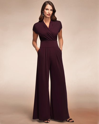 Cap Sleeved Wide Leg Jumpsuit