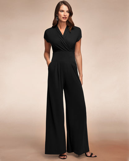 Cap Sleeved Wide Leg Jumpsuit