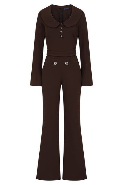 Bell-Bottom Jumpsuit with Collar Detail