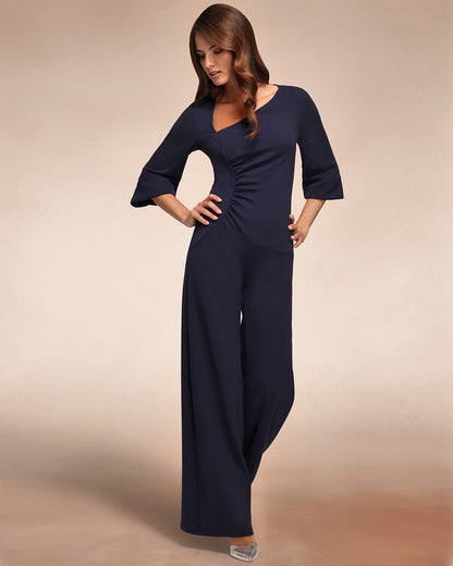 Ruched Jumpsuit with Sleeves