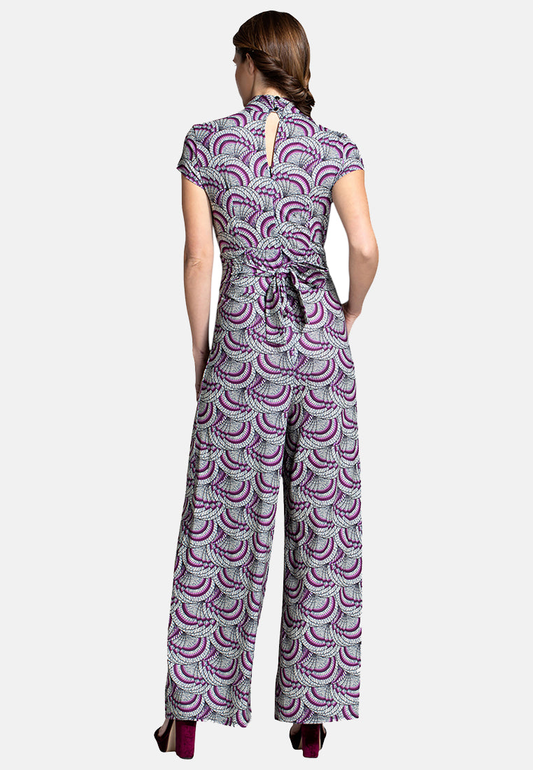 V Neck Wide Leg Jumpsuit with Cap Sleeves