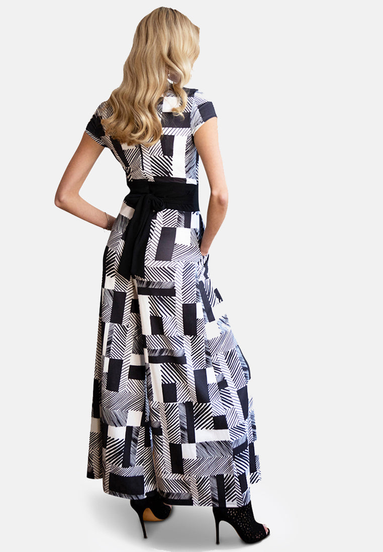 V Neck Wide Leg Jumpsuit with Cap Sleeves