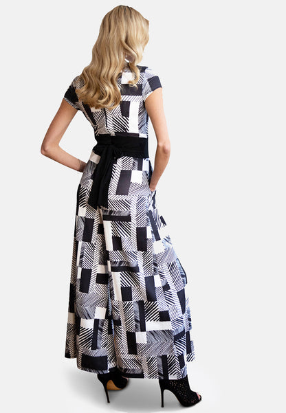 V Neck Wide Leg Jumpsuit with Cap Sleeves