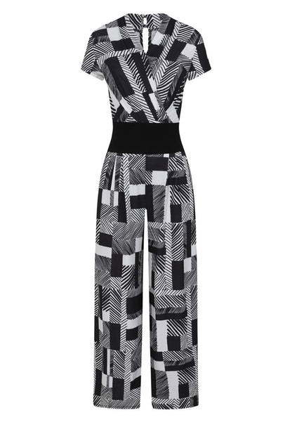 V Neck Wide Leg Jumpsuit with Cap Sleeves