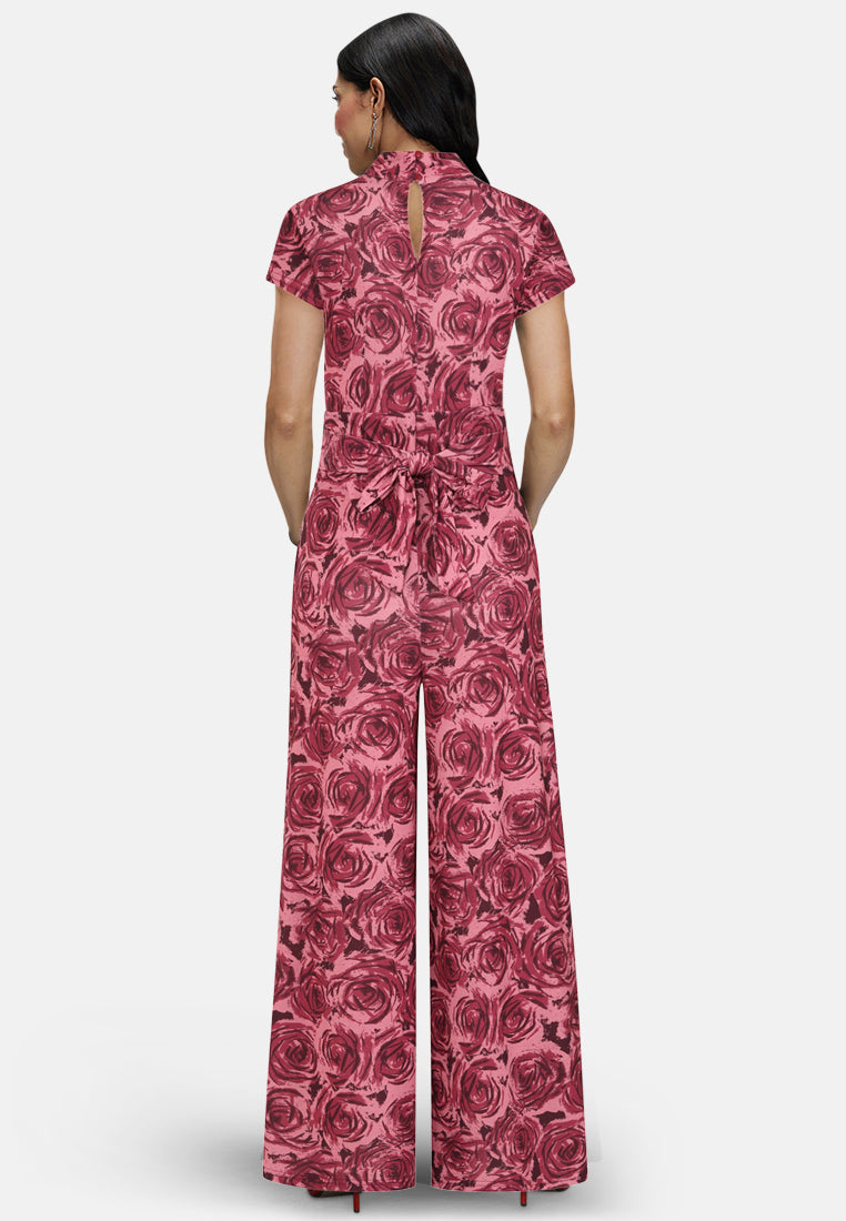 V Neck Wide Leg Jumpsuit with Cap Sleeves