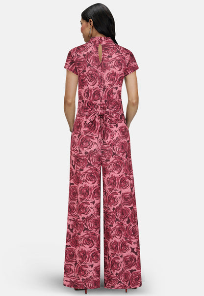 V Neck Wide Leg Jumpsuit with Cap Sleeves