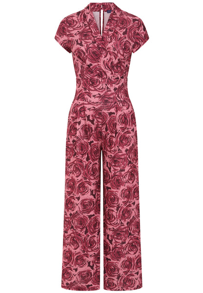 V Neck Wide Leg Jumpsuit with Cap Sleeves