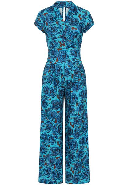 V Neck Wide Leg Jumpsuit with Cap Sleeves