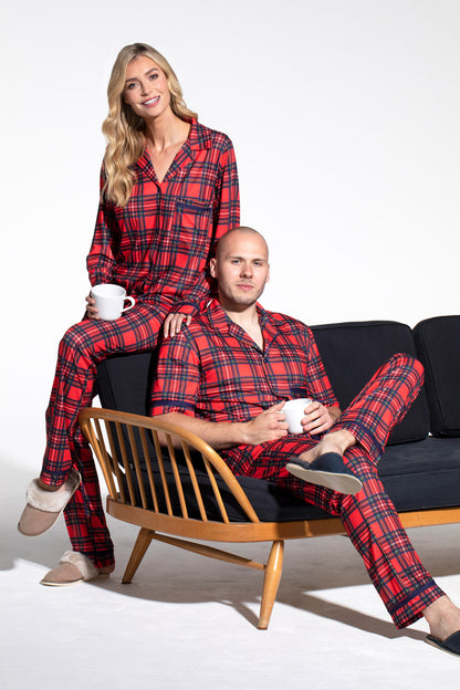 Red Tartan Jersey Mens Pyjama Set