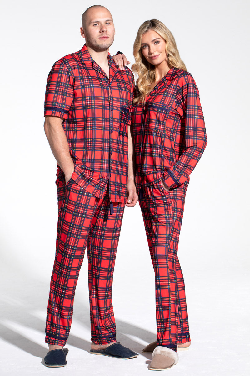 Red Tartan Jersey Mens Pyjama Set