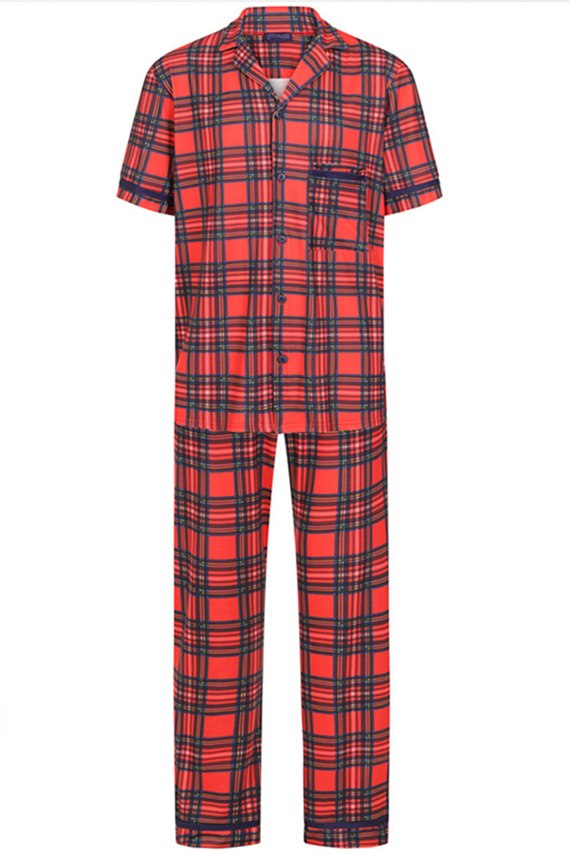 Red Tartan Jersey Mens Pyjama Set