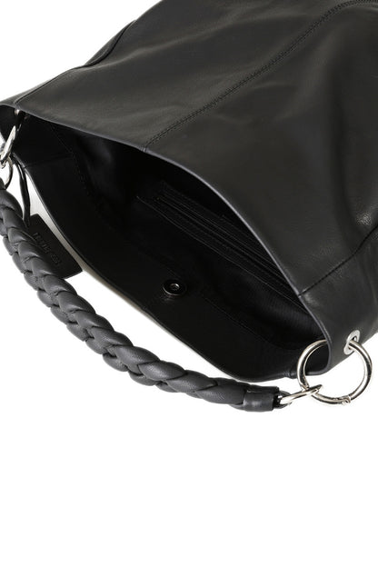 Plaited Detail Leather Shoulder Bag