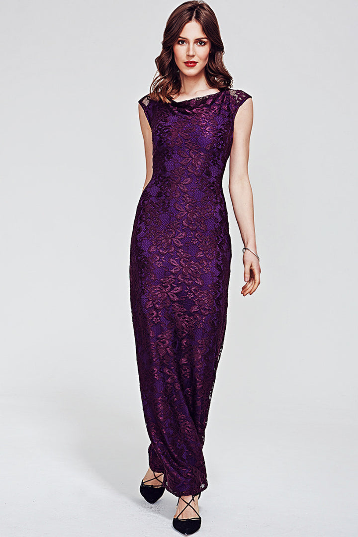 Cowl Neck Lace Maxi Dress AW16