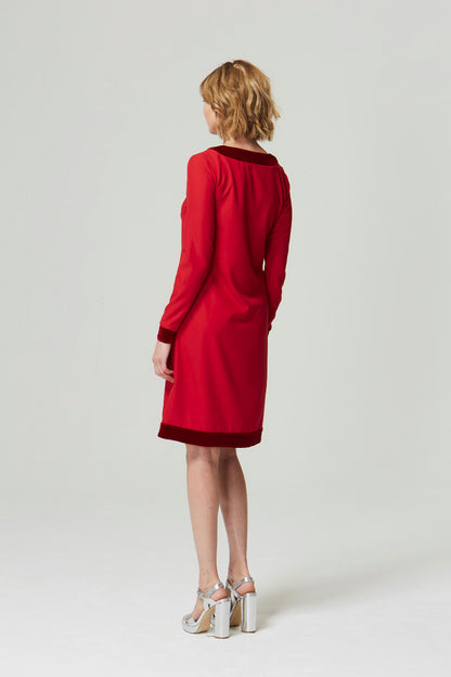 Velvet Detail Long Sleeved Swing Dress