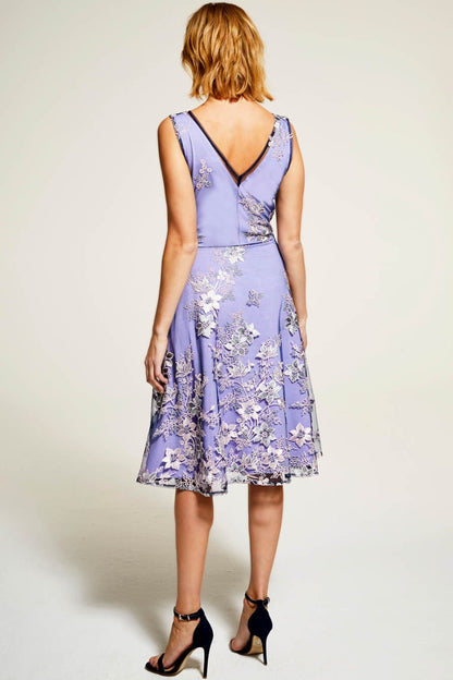 Embroidered V Neck Fit n Flare Dress