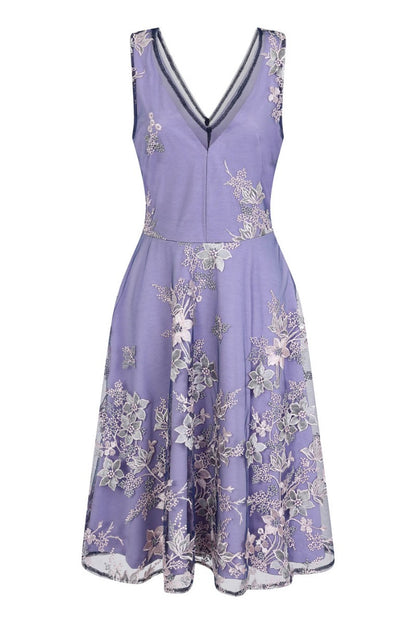 Embroidered V Neck Fit n Flare Dress
