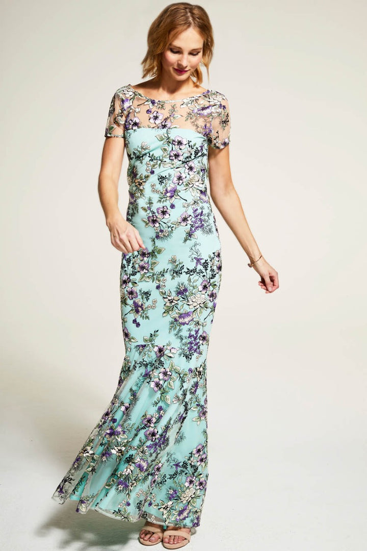 Embroidered Cowl Back Maxi Dress