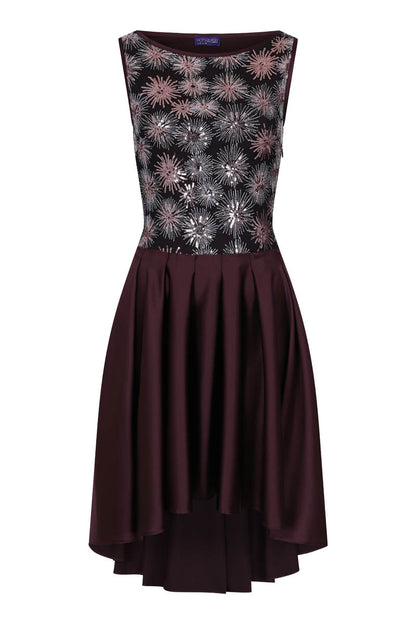 Boat Neck Midi Dress with High Low Skirt
