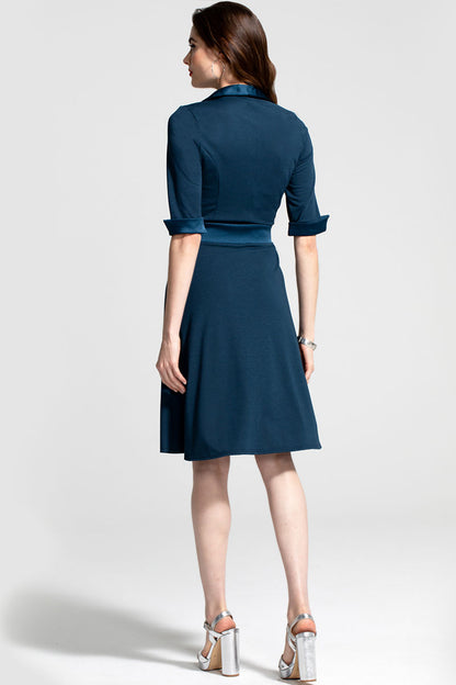 Fit & Flare Wrap Dress with Silky Trim