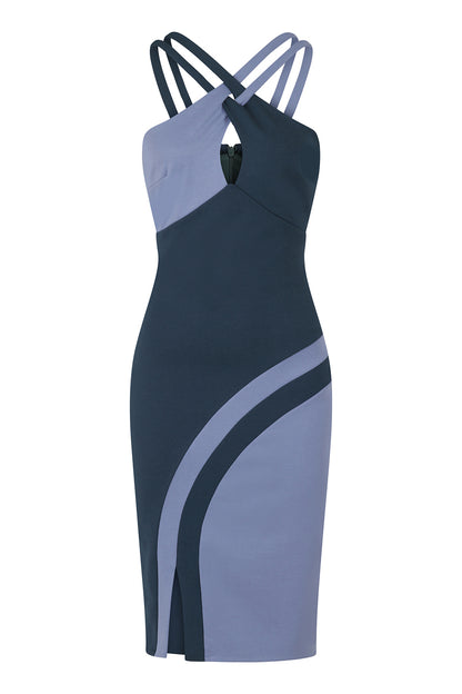 Halterneck Colour Contrast Dress
