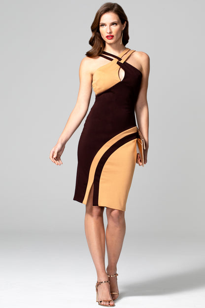 Halterneck Colour Contrast Dress